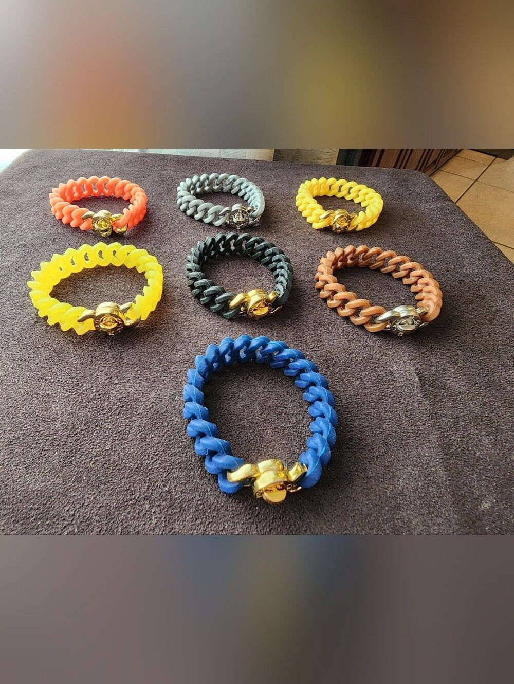 Lot of 7 Rustic Cuff Silicone Curb Chain Bracelets